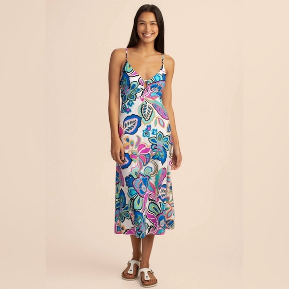 Trina Turk Mandalay Floral Cut Out Back Swim Jersey Cover Up Midi Dress M - Picture 4 of 7
